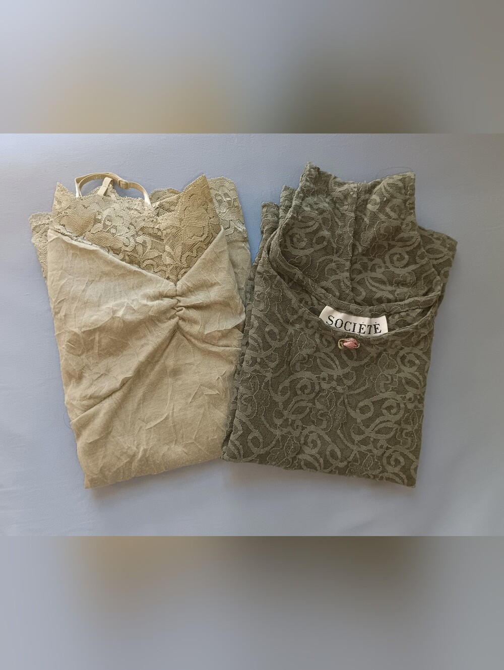 Societe Olive Green Lace Top + j.t.b. Sage Lace Cami Set